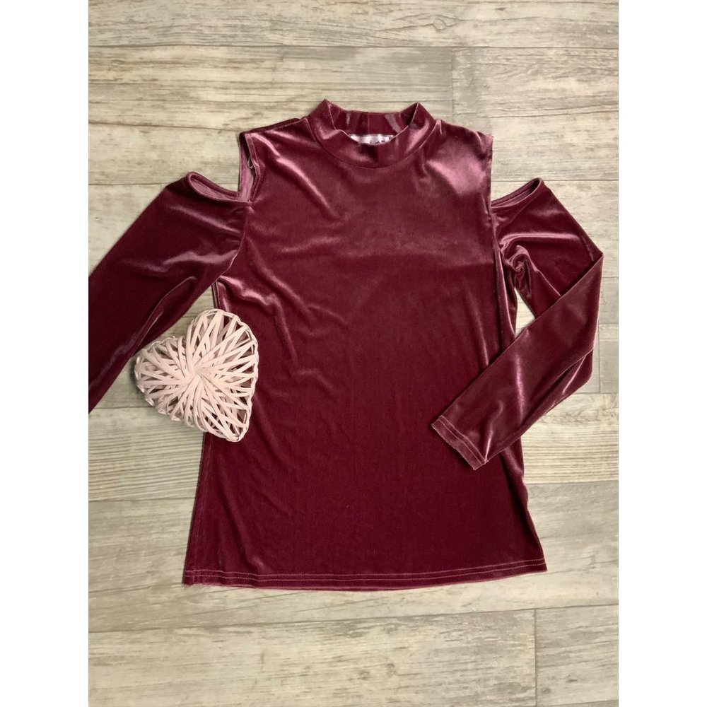 Oona & Maud Velvet Cut Out Shoulder High Neck Top